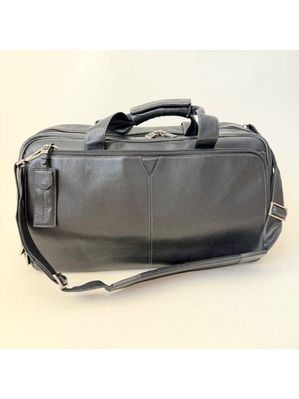 Johnston & Murphy Black Leather Duffel Bag Weekender Travel Carry-On Cabin Bag